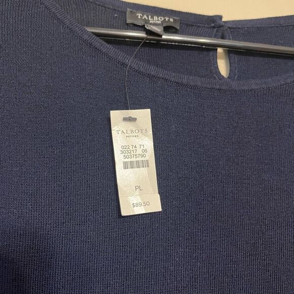 Talbots Womens Navy Blue Cotton Blend Elbow Bell Sleeve Sweater Petite Large NWT - Picture 3 of 10